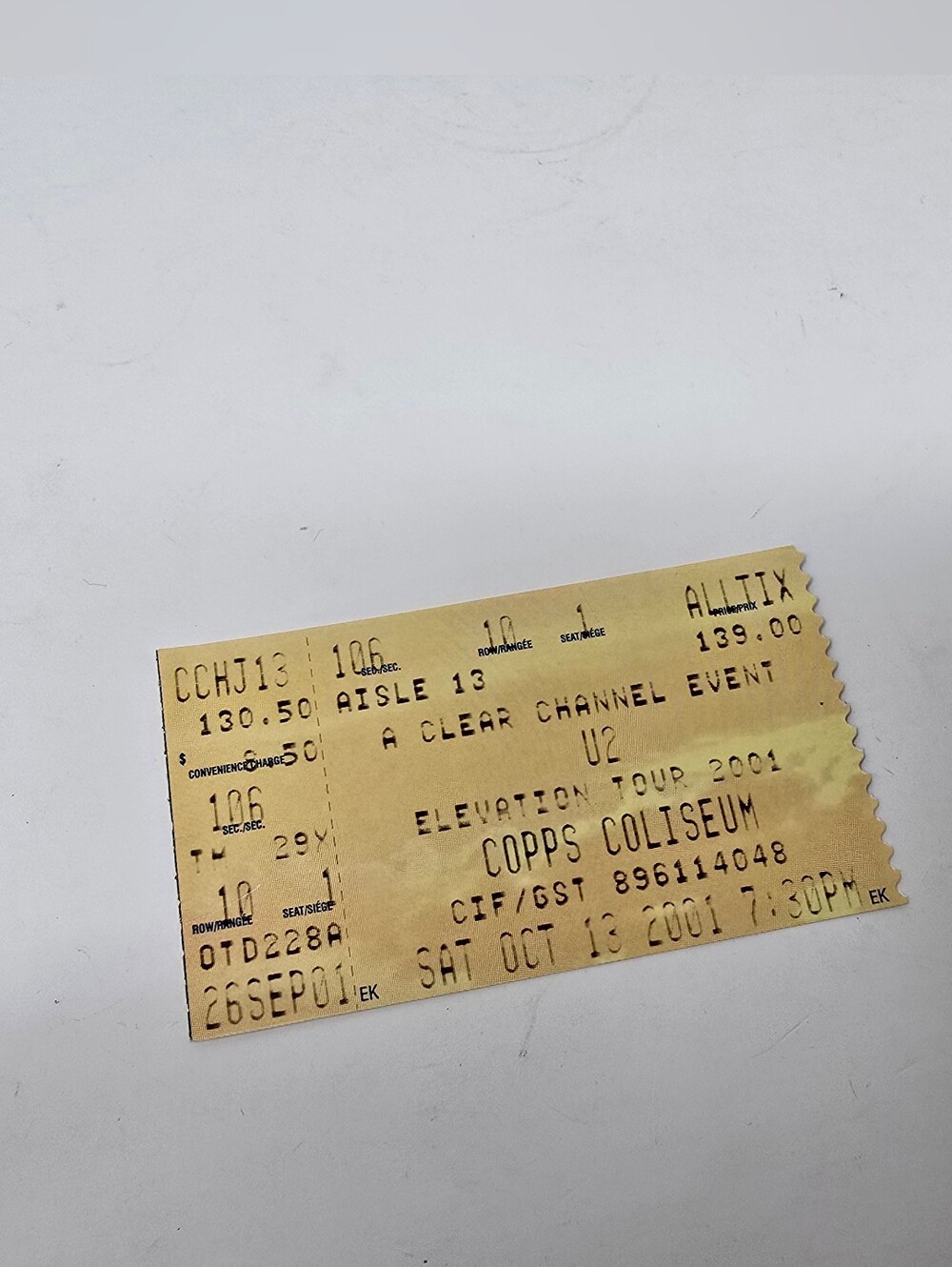 U2 Concert Stub Copps Coliseum Vintage Y2K 2001 Hamilton Ticket Elevation Tour